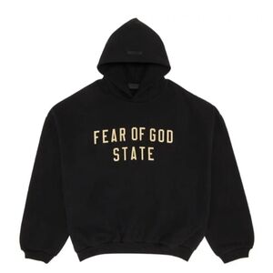 Fear of God Essentials Black Youth Hoodie with Gold Lettering NWOT